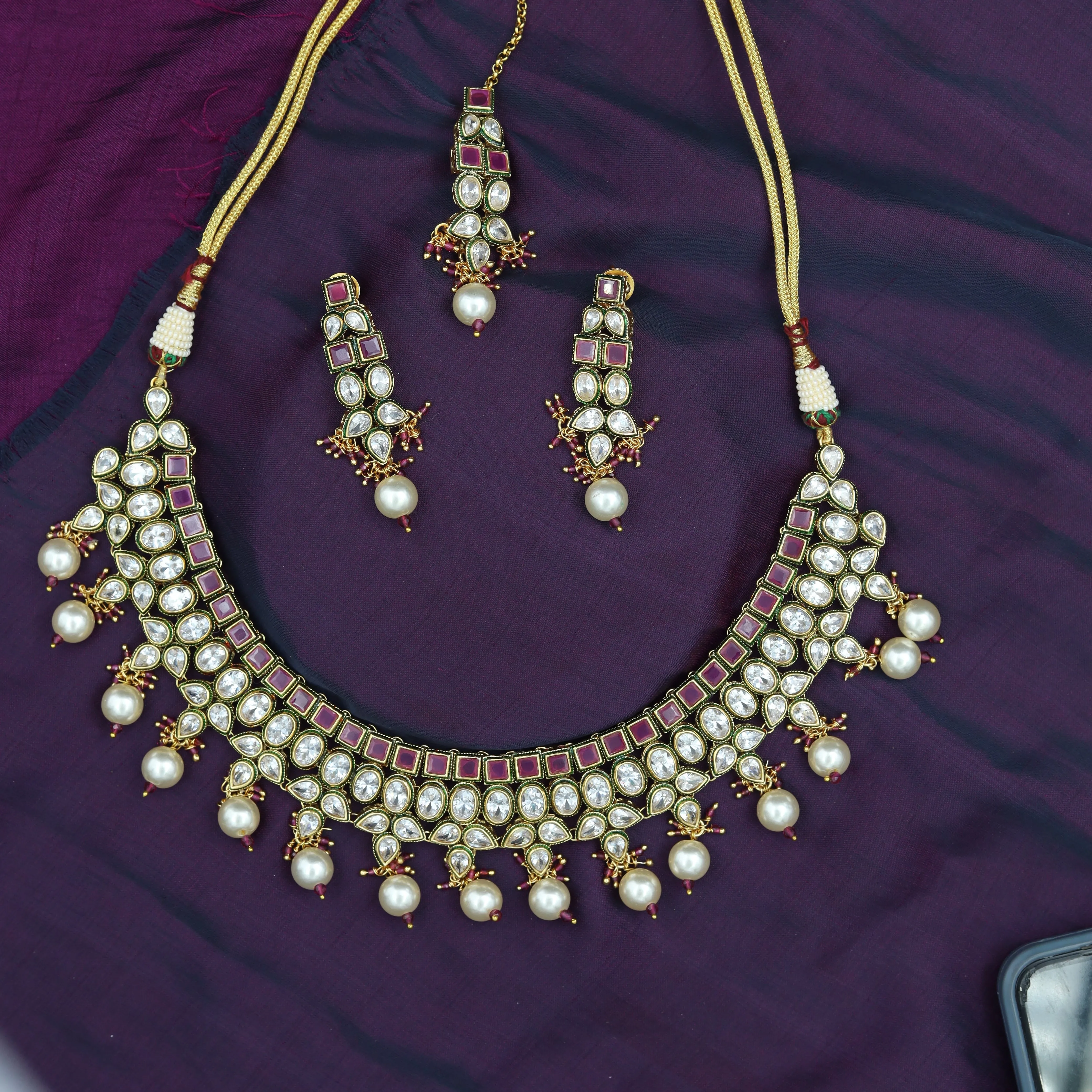 Round Neck Polki Necklace Set 4456-21
