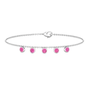 Round Pink Sapphire Station Chain Bracelet