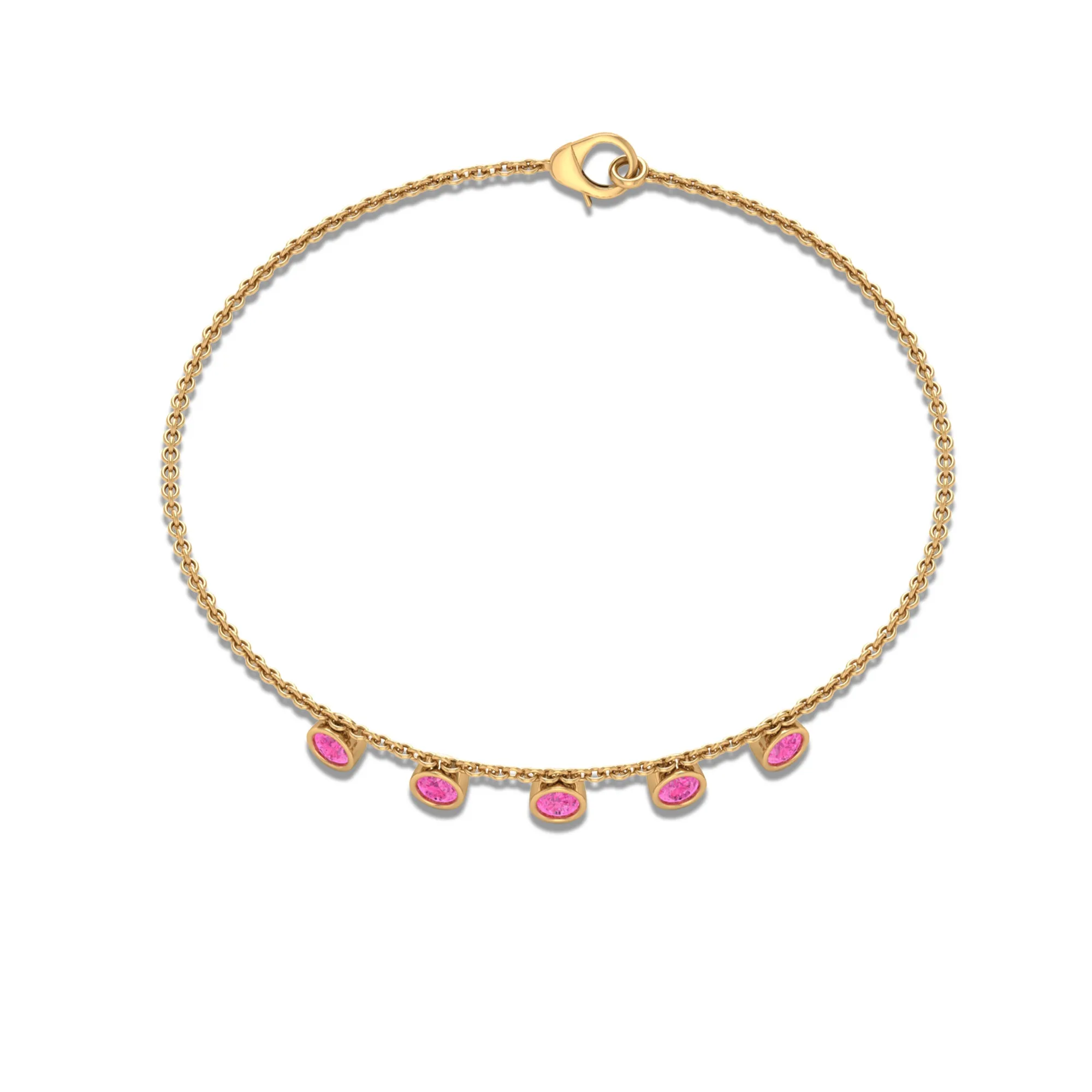 Round Pink Sapphire Station Chain Bracelet