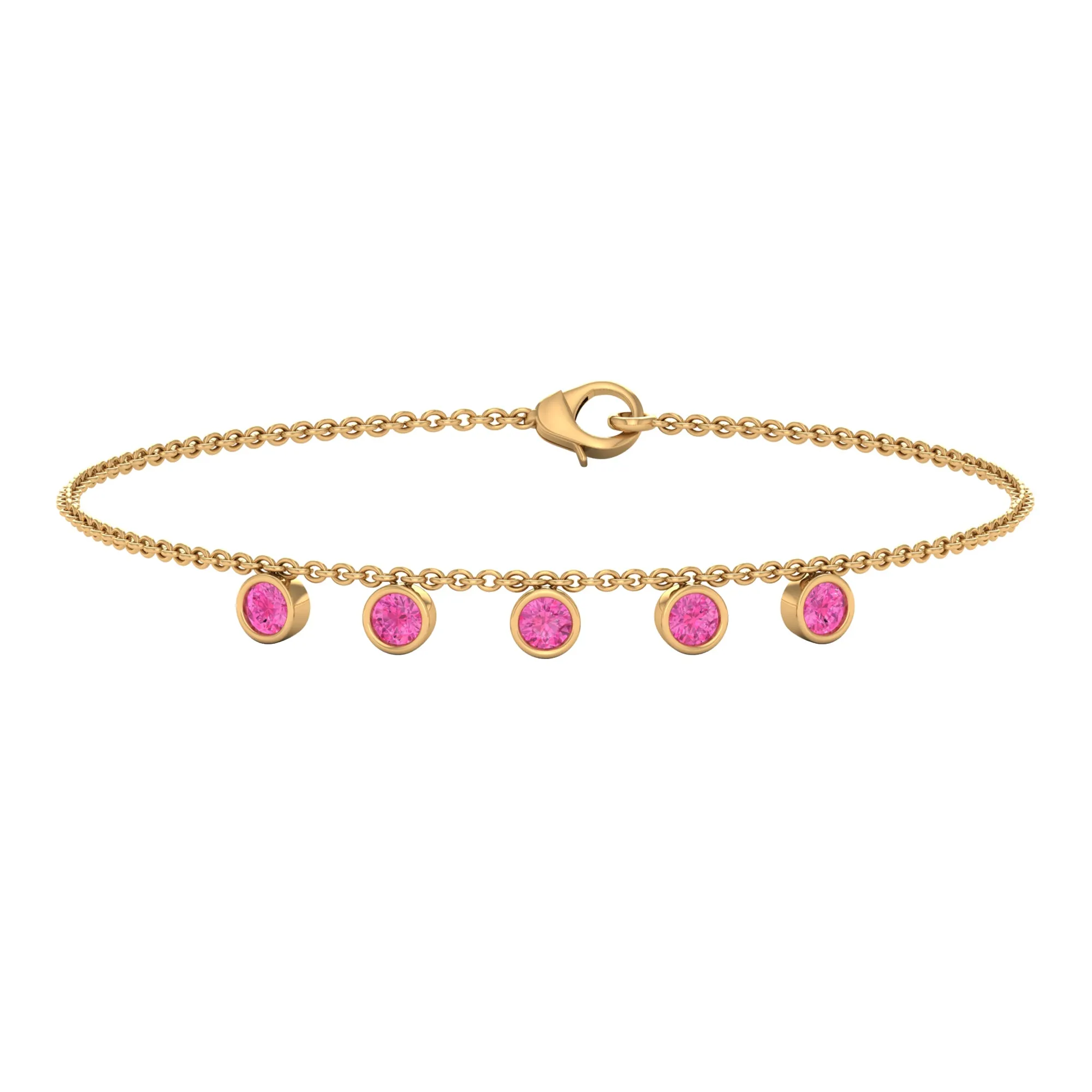Round Pink Sapphire Station Chain Bracelet