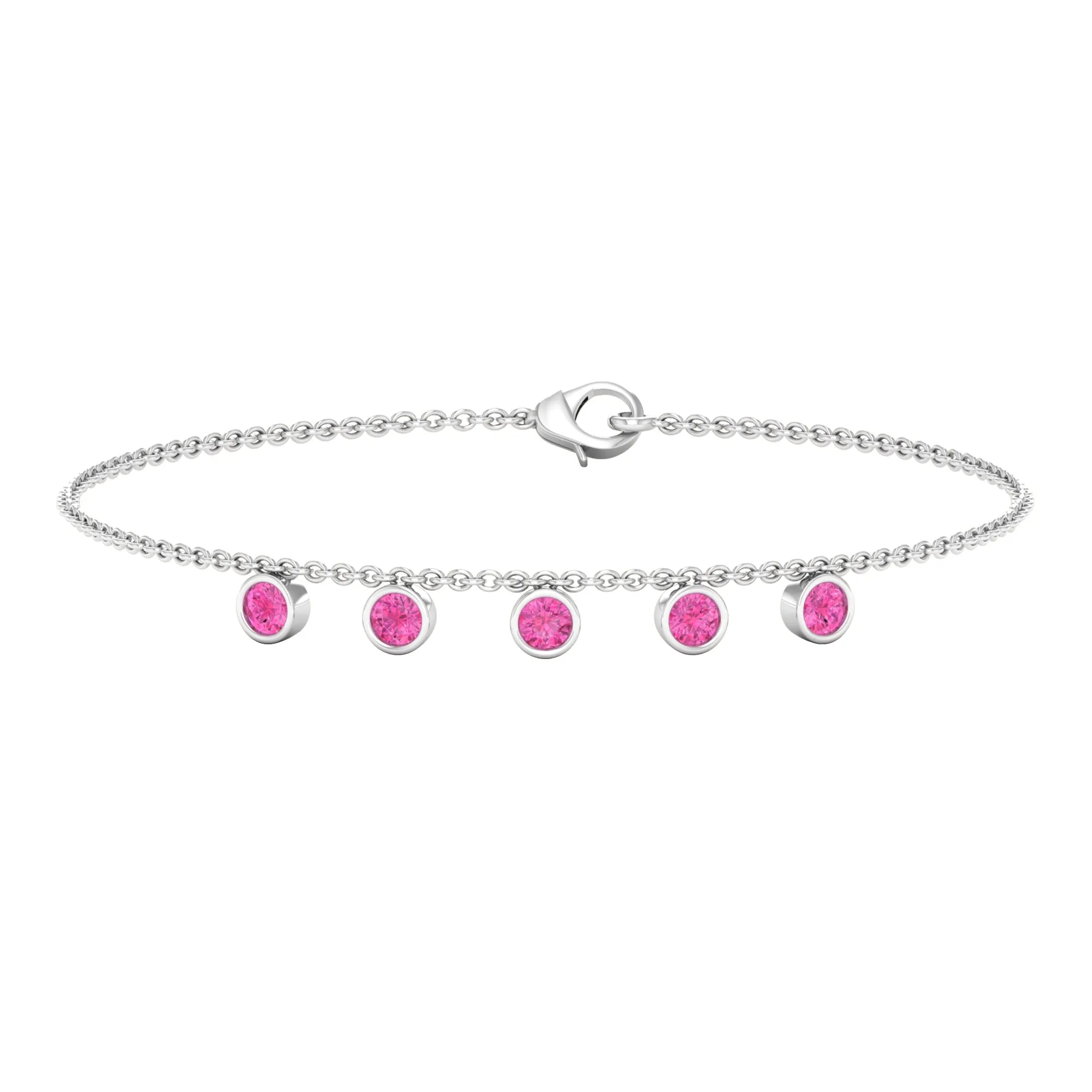 Round Pink Sapphire Station Chain Bracelet