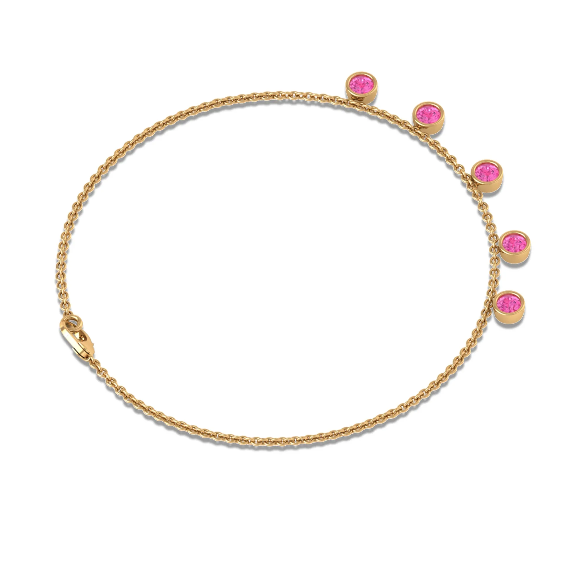 Round Pink Sapphire Station Chain Bracelet