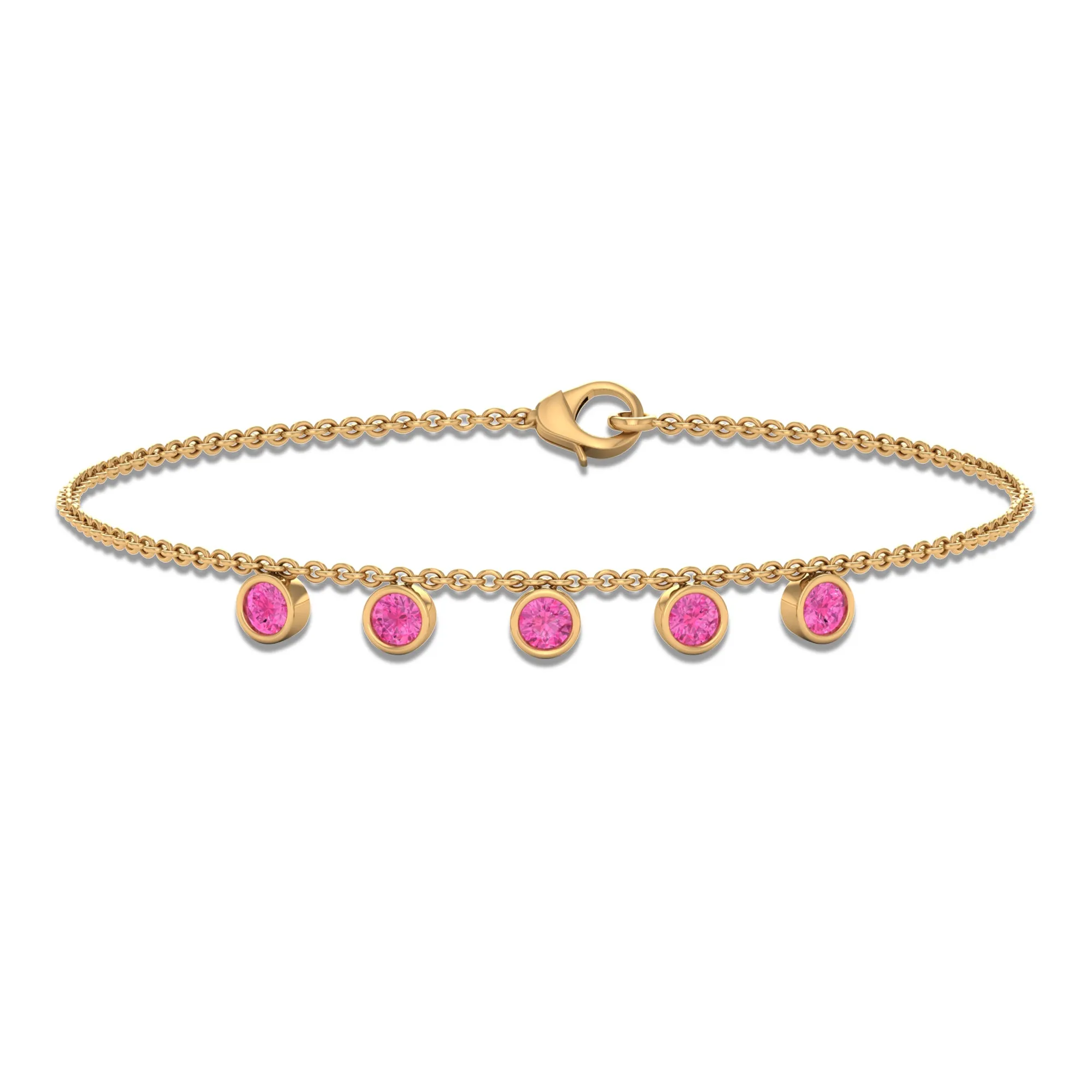 Round Pink Sapphire Station Chain Bracelet
