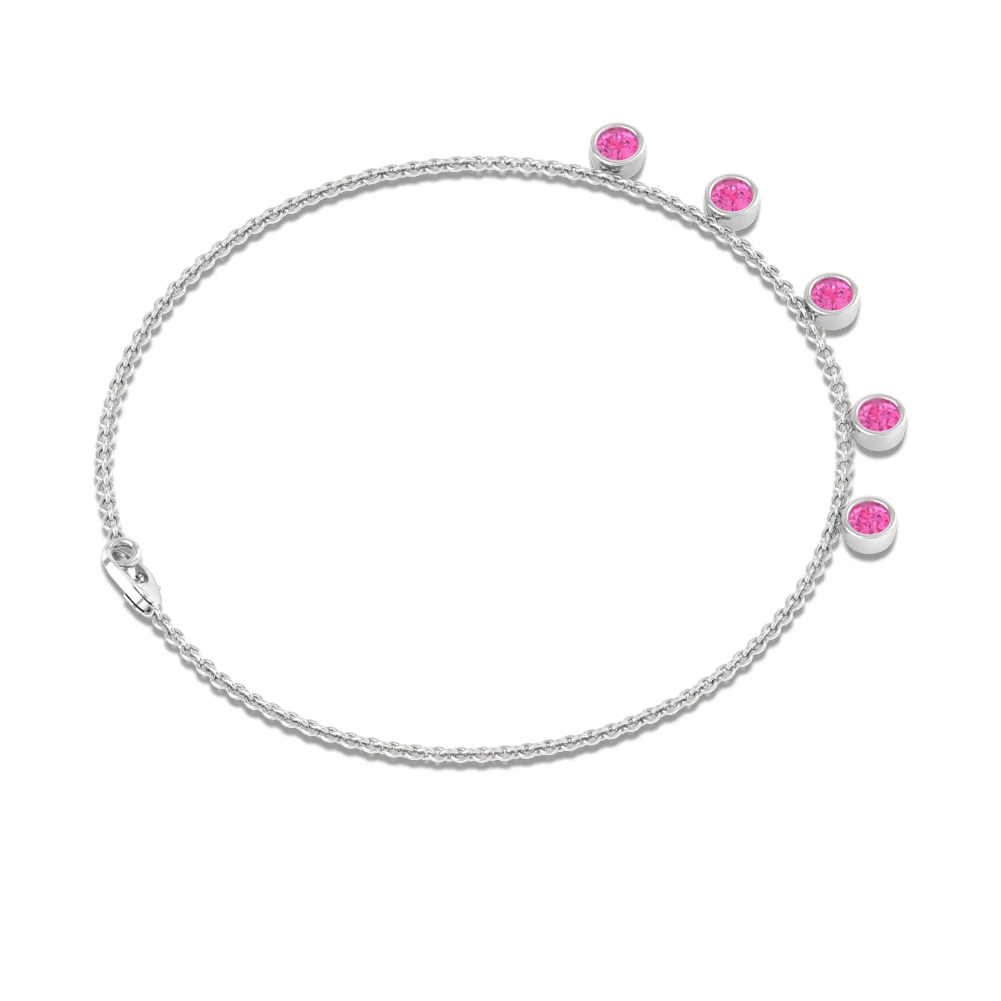 Round Pink Sapphire Station Chain Bracelet
