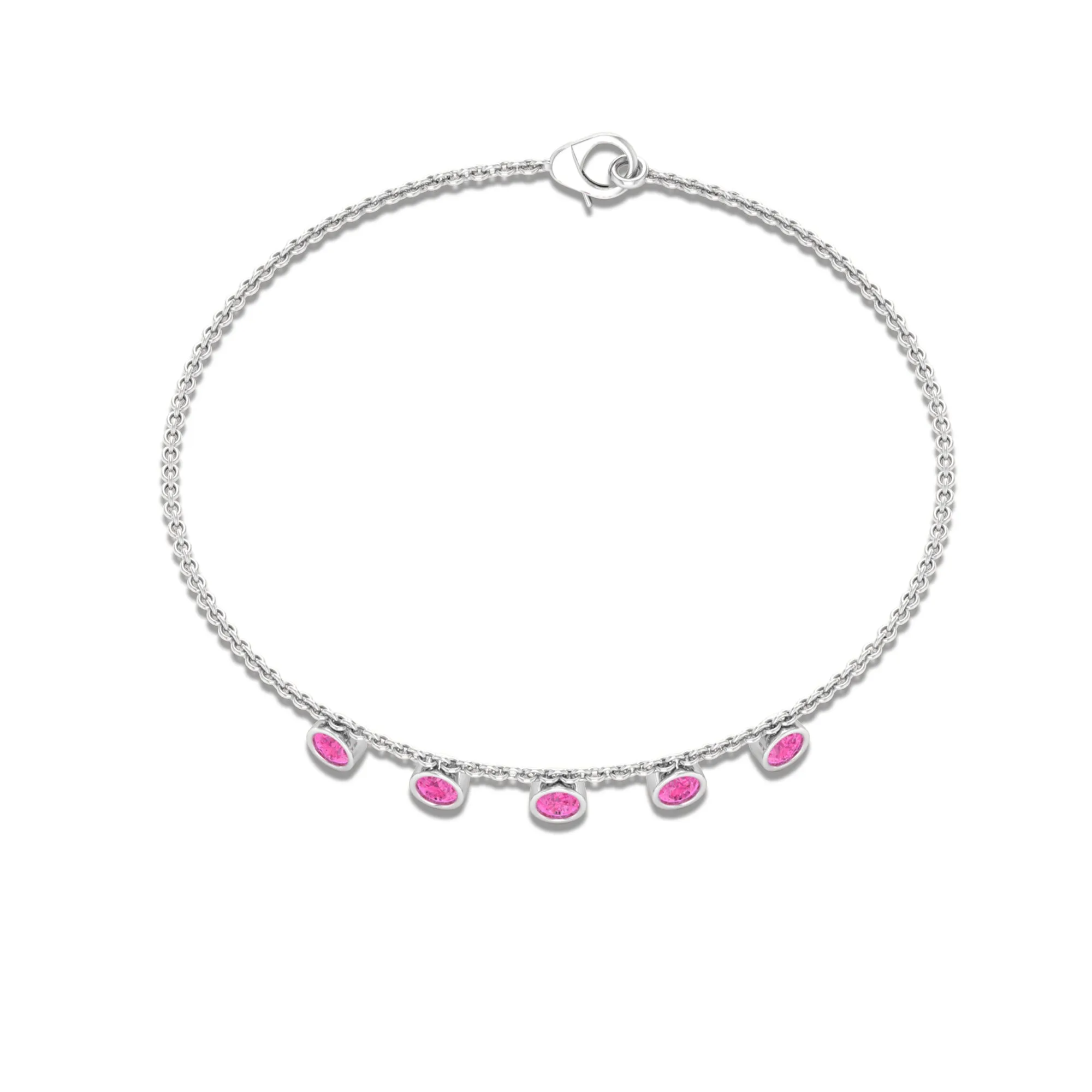 Round Pink Sapphire Station Chain Bracelet
