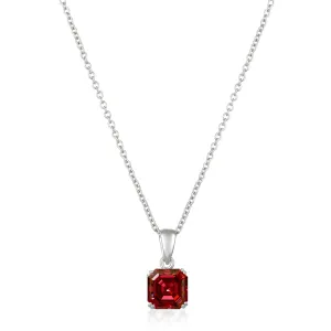 Royal Asscher Cut Pendant Necklace Ruby Color Stone Finished In Pure Platinum
