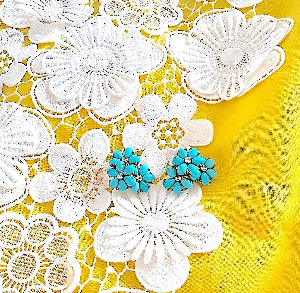 Rubelite Turquoise Gold Flower Earrings