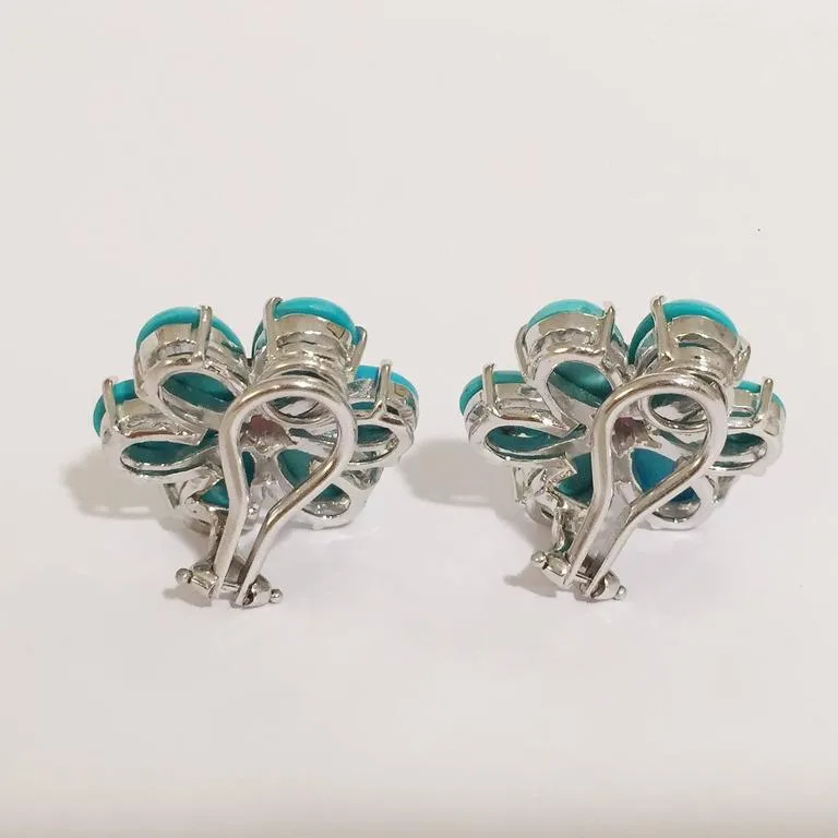 Rubelite Turquoise Gold Flower Earrings