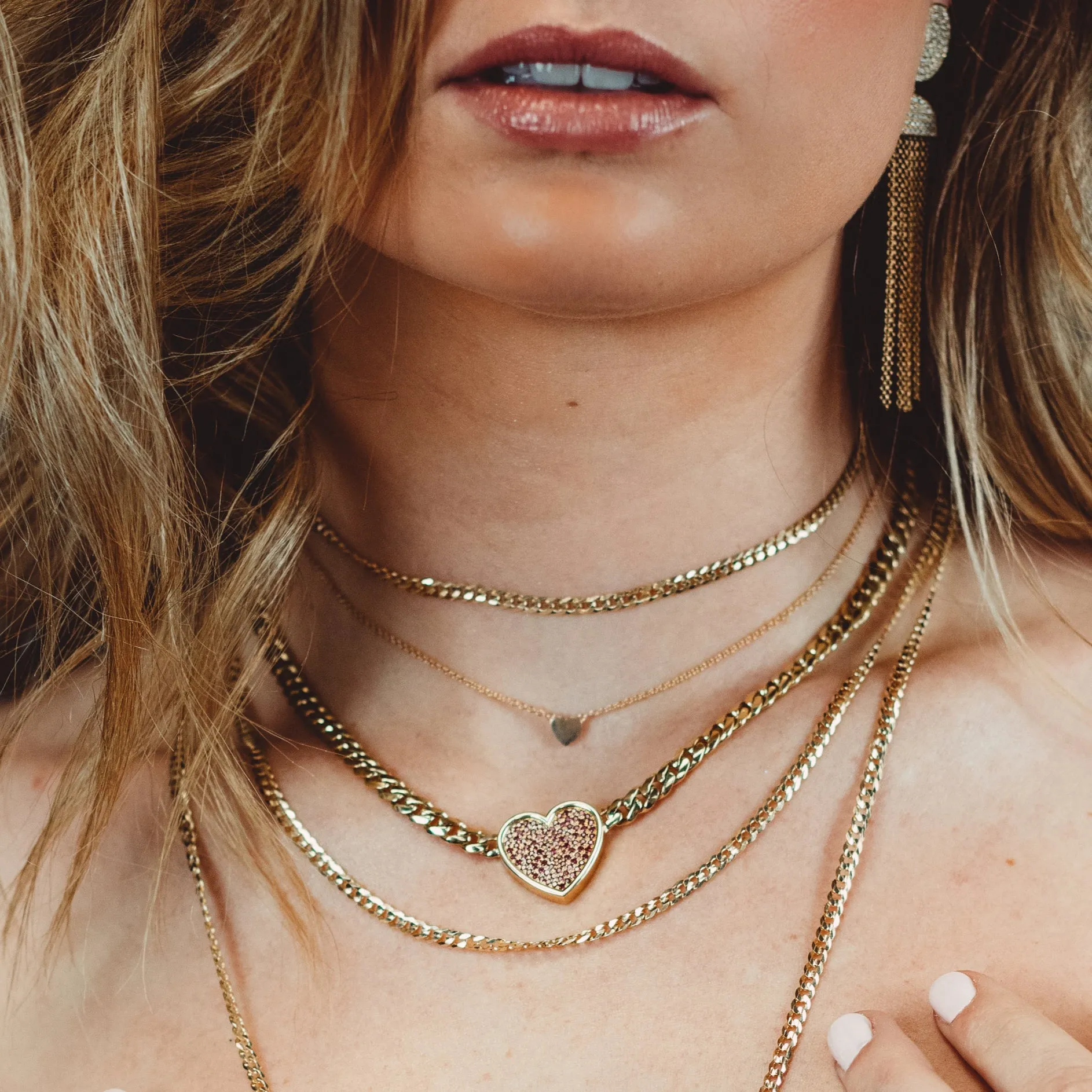 Ruby Heart Necklace on Thick Chain