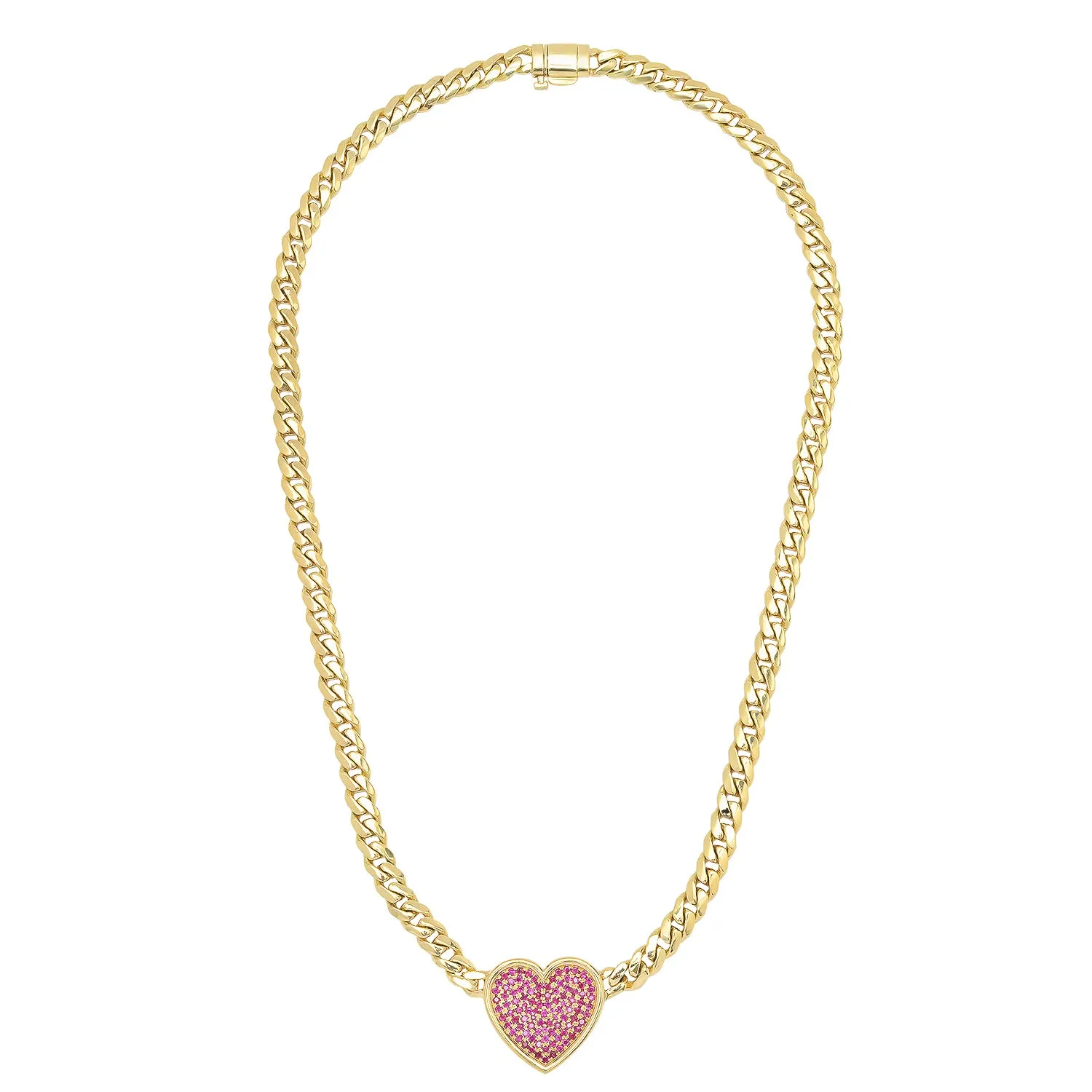 Ruby Heart Necklace on Thick Chain