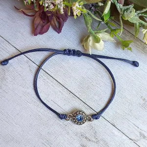 Sapphire Blue Crystal Waxed Cord surfer Bracelet-Sept. Birthstone