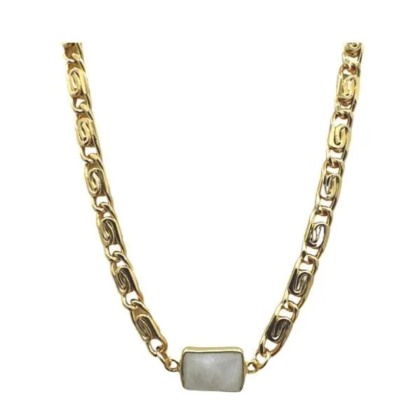 Semi Precious Bezel Set Rectangle on Scroll Chain: Moonstone (NCG4807MN)