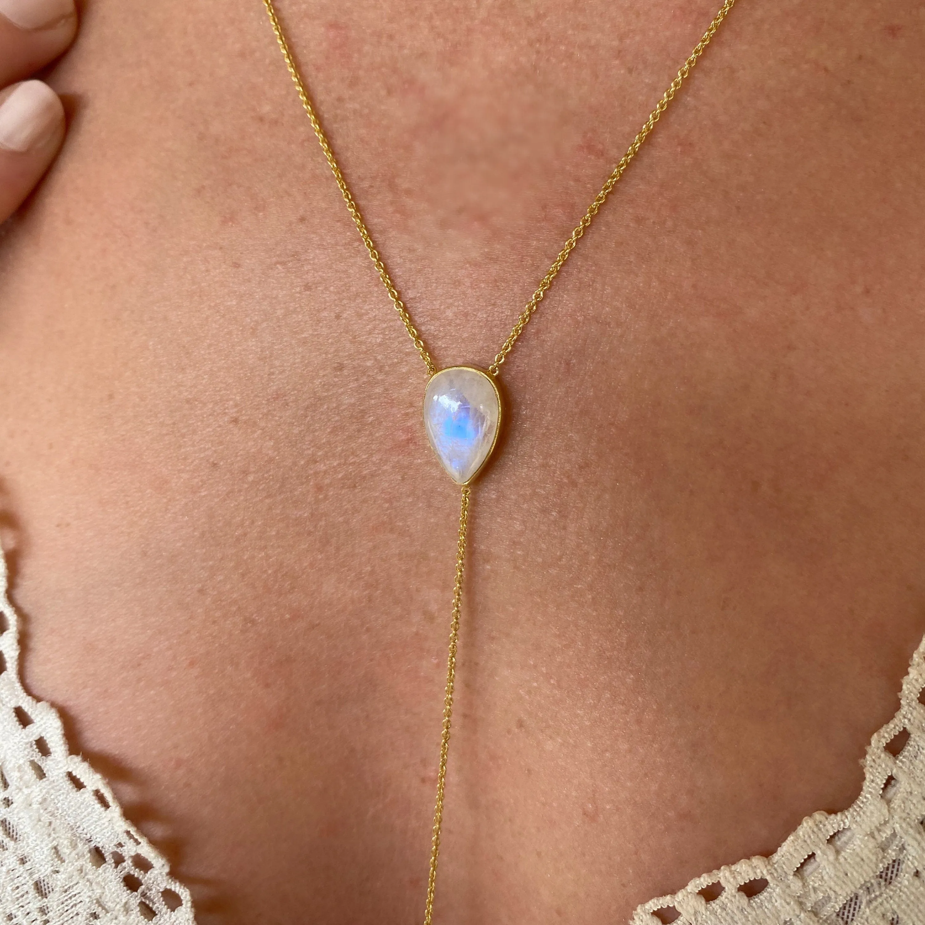 Serene Gold Rainbow Moonstone Necklace