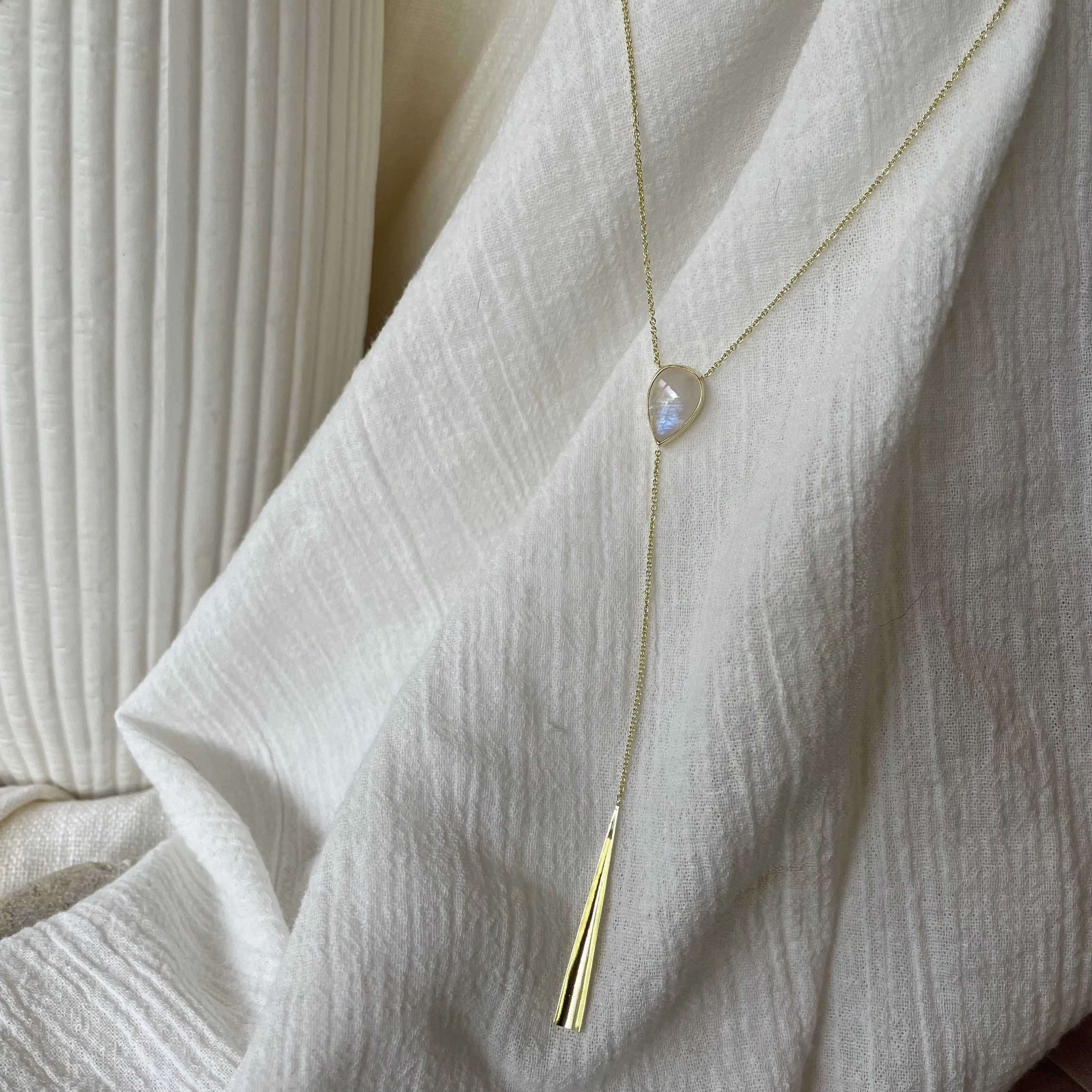 Serene Gold Rainbow Moonstone Necklace
