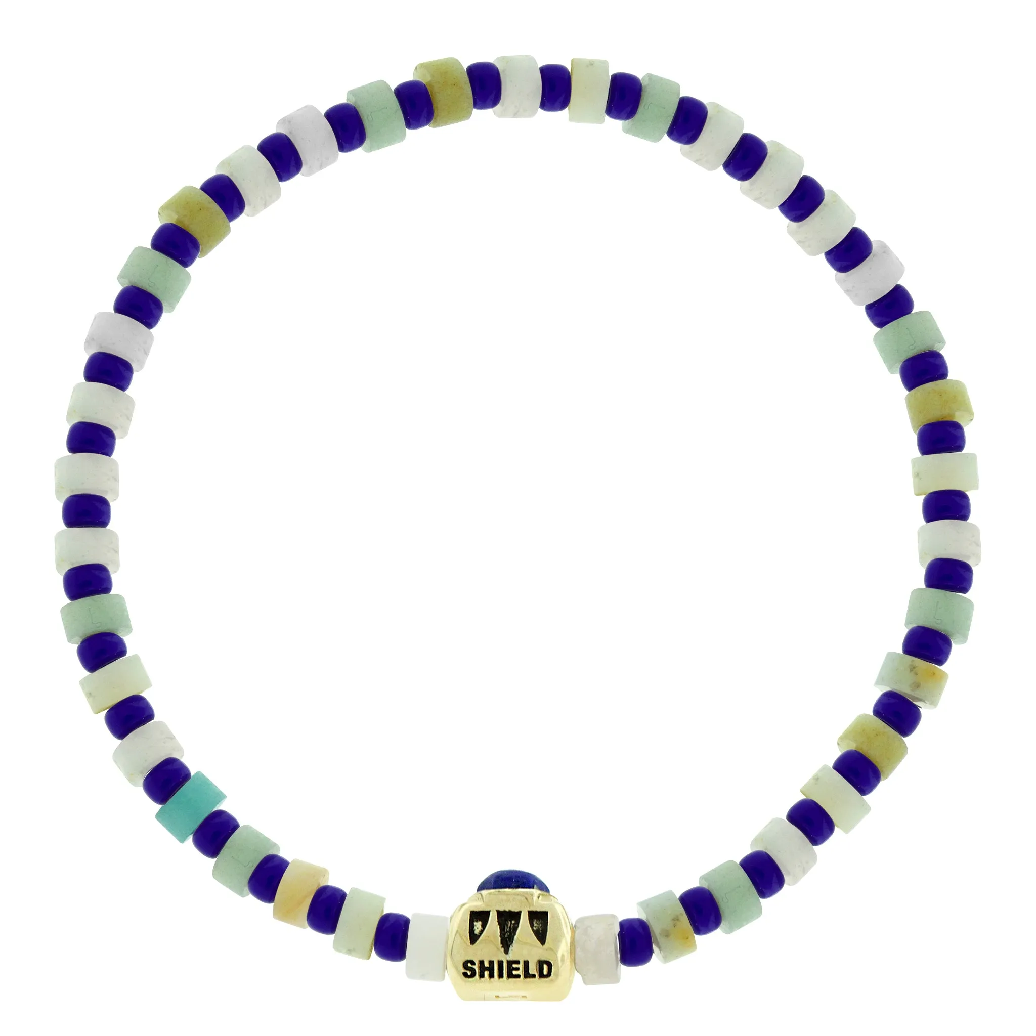 SHIELD ME Ingot with Lapis Hexagon on Amazonite Bead Bracelet