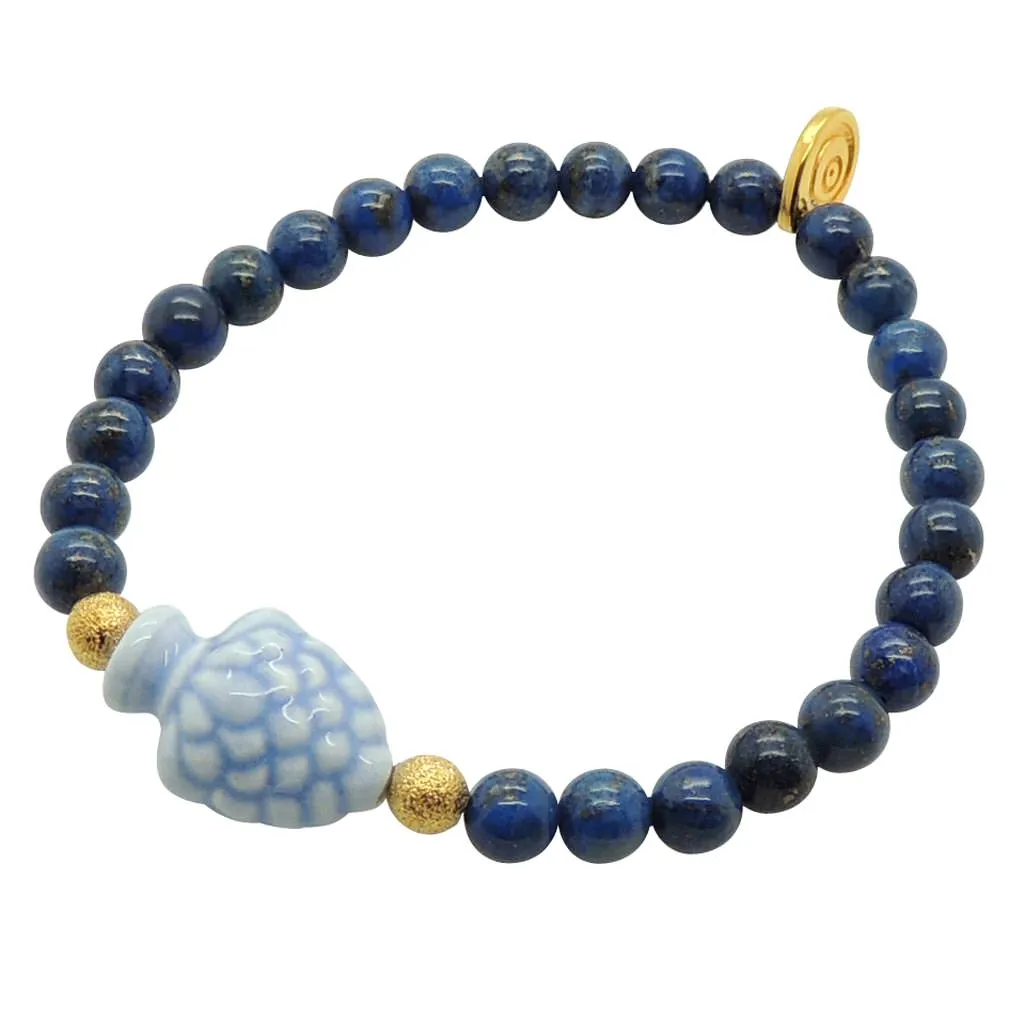Sicilian Pine Cone Charm Gemstone Bead Bracelet