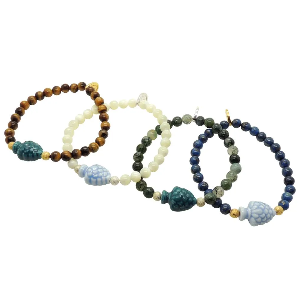Sicilian Pine Cone Charm Gemstone Bead Bracelet