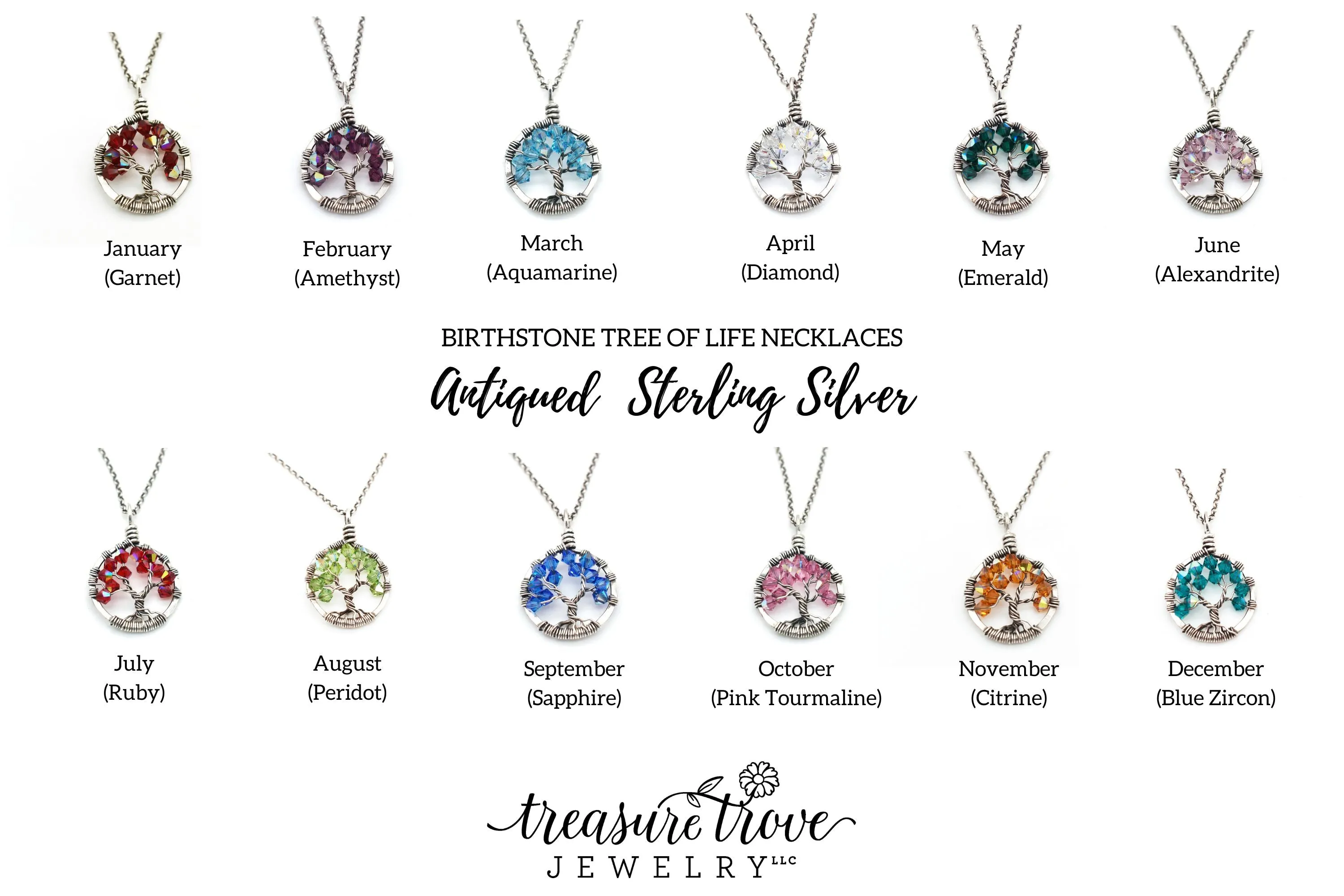 Silver Amethyst Tree of Life Crystal Necklace (February)