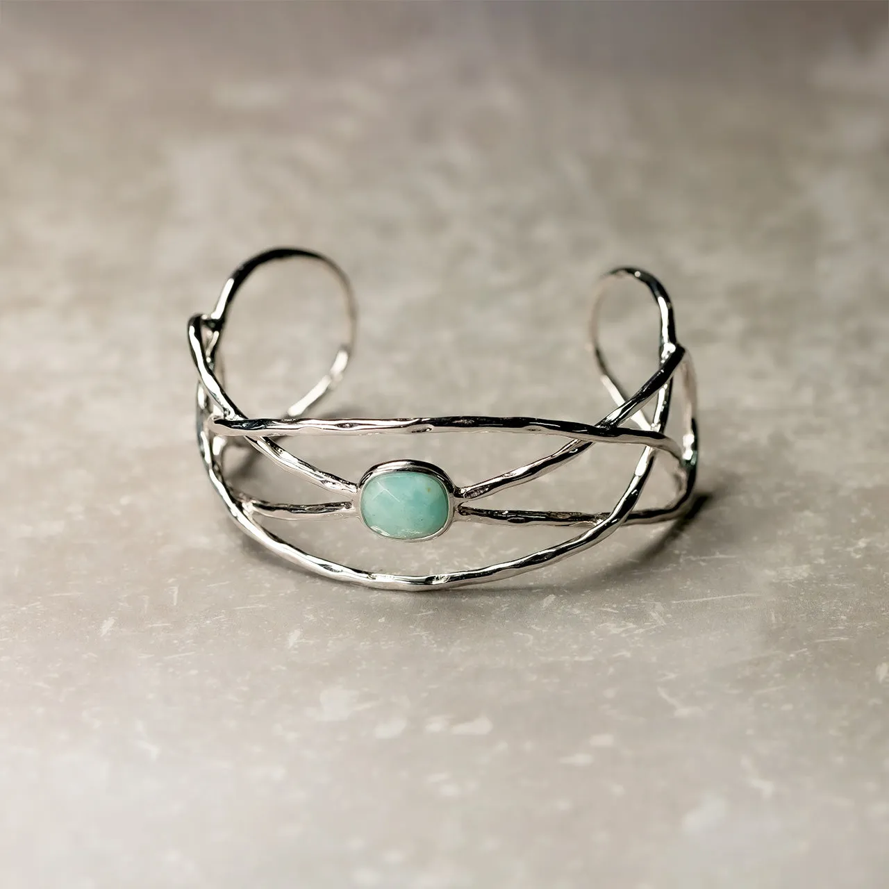 Silver & Amazonite Twisting Statement Cuff