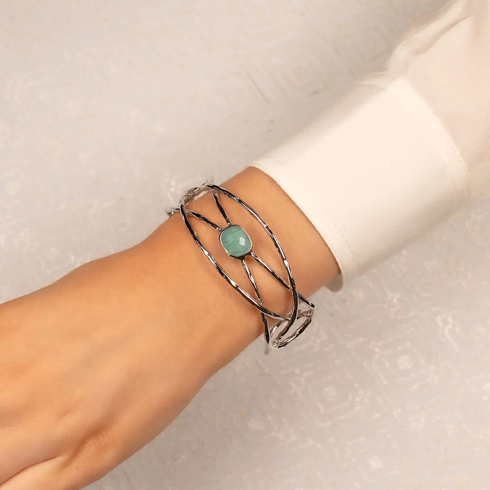 Silver & Amazonite Twisting Statement Cuff