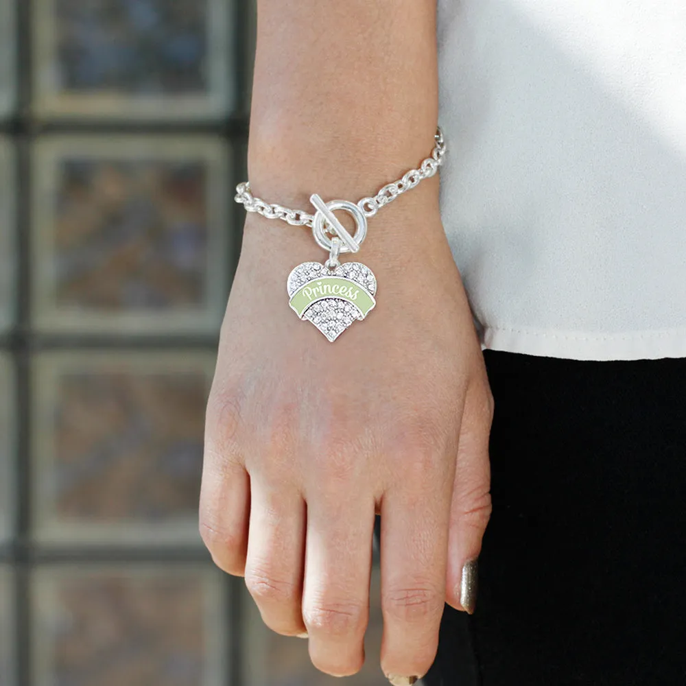 Silver Princess - Peridot Pave Heart Charm Toggle Bracelet