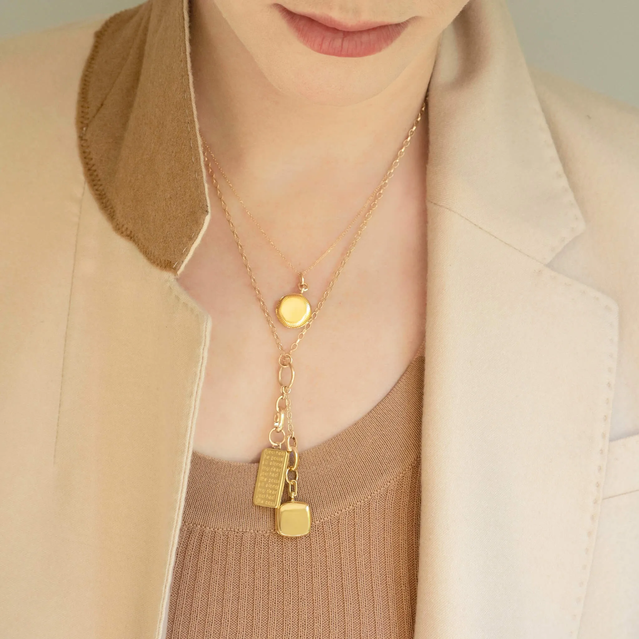 Slim "Nan" 18K Gold Locket Necklace with Engraved Accents