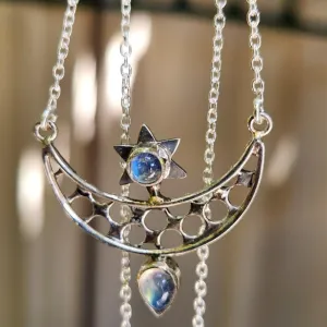 STAR DROP CRESCENT MOON / 925 MOONSTONE NECKLACE