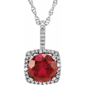 Sterling Silver 7 mm Lab-Grown Ruby & .015 CTW Natural Diamond 18" Necklace