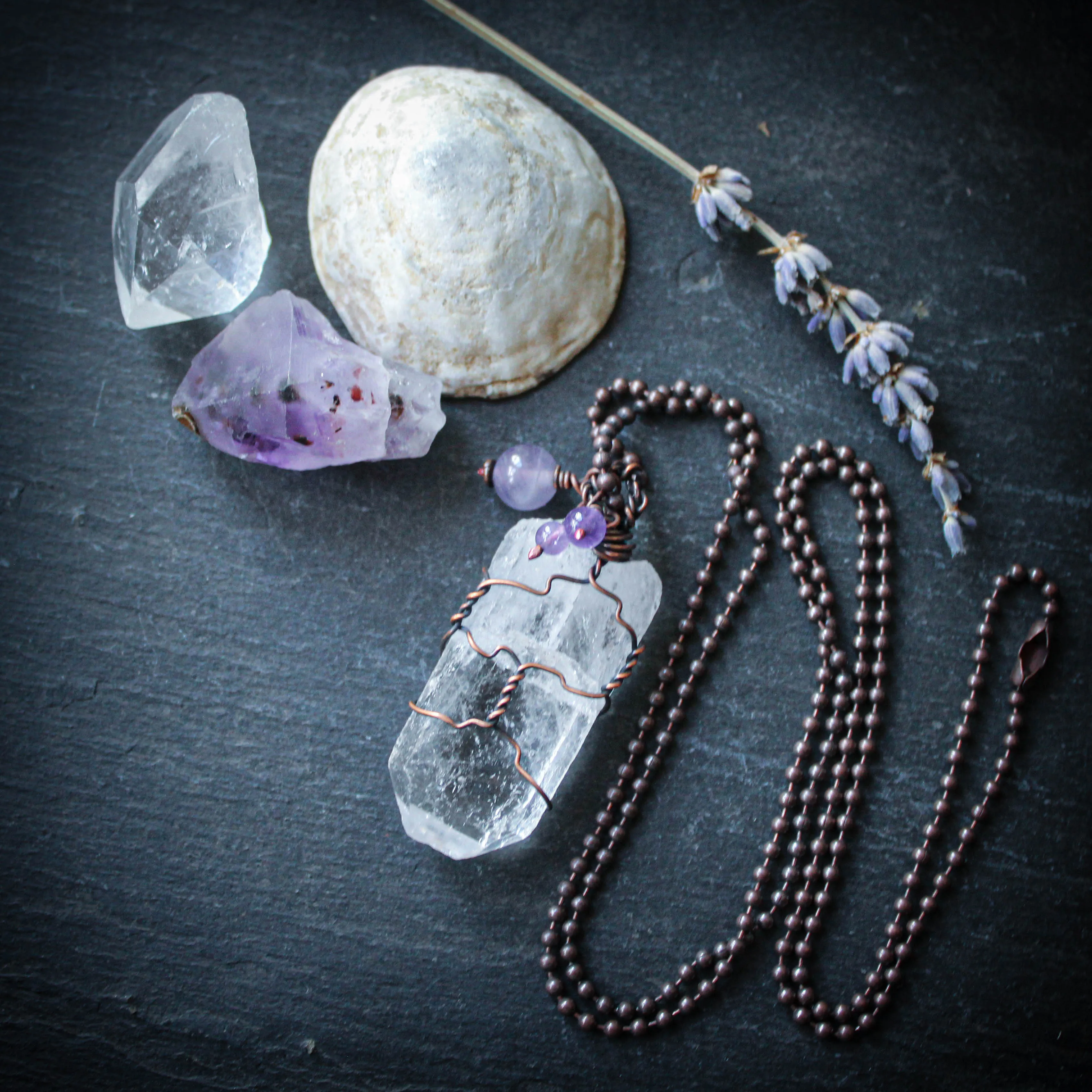 The Fey Totem. Raw Crystal Quartz Point Necklace.