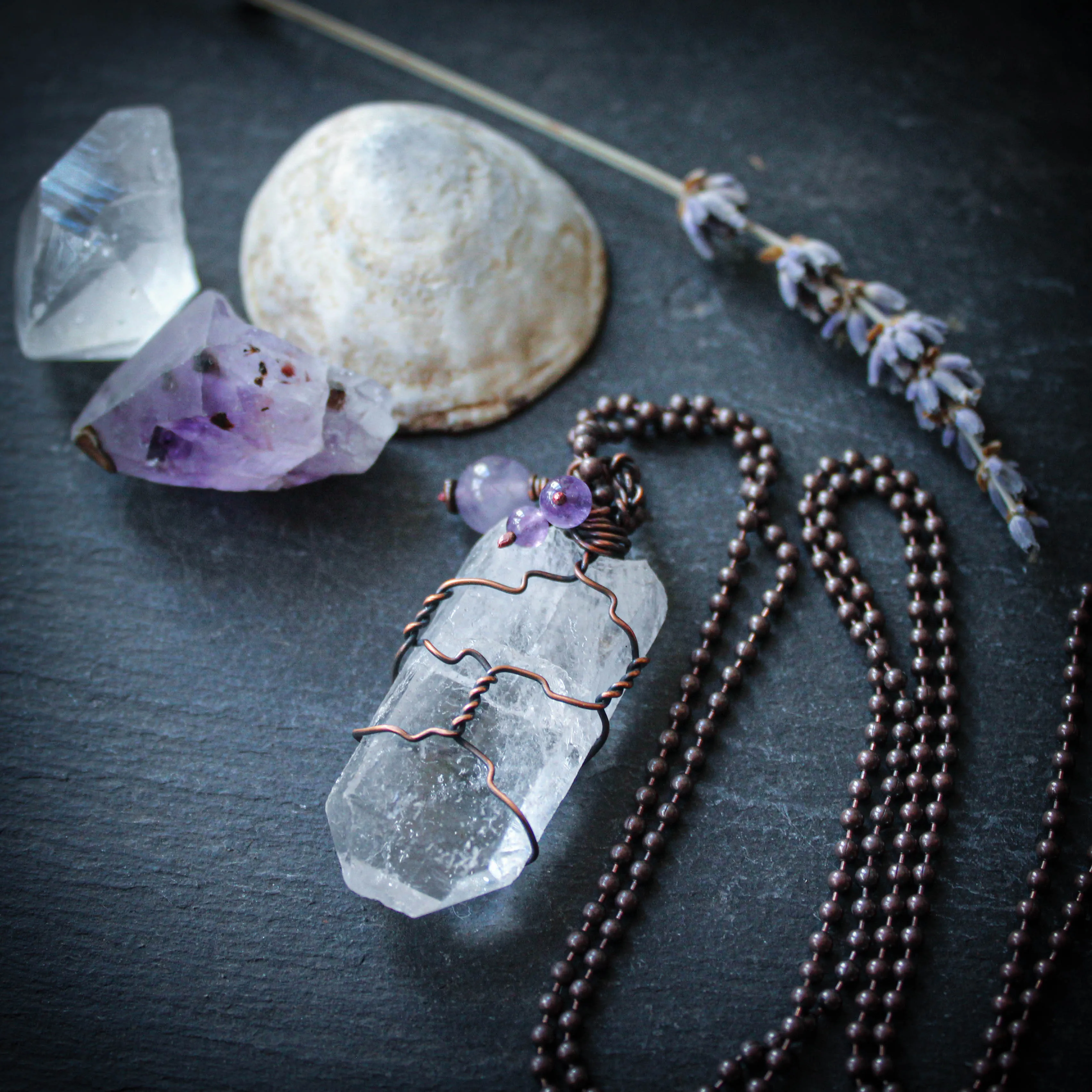 The Fey Totem. Raw Crystal Quartz Point Necklace.