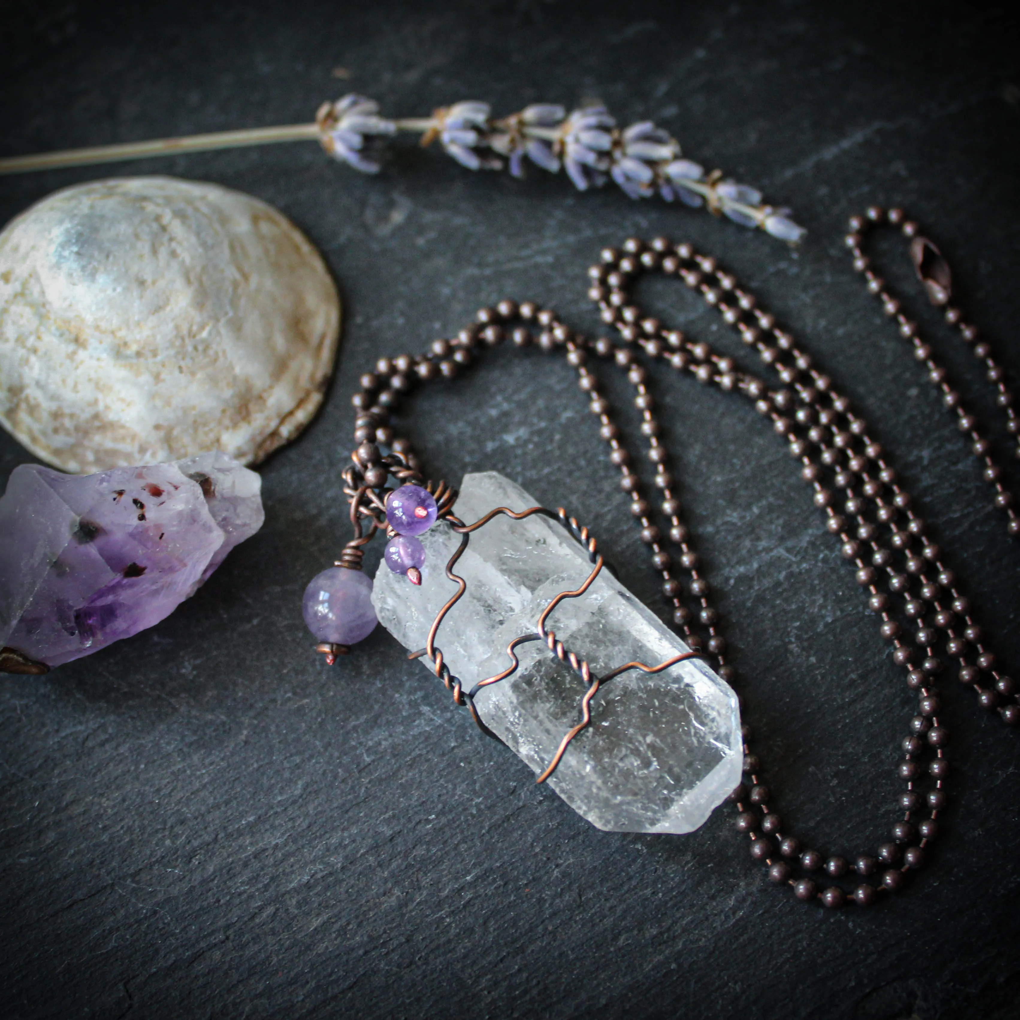 The Fey Totem. Raw Crystal Quartz Point Necklace.