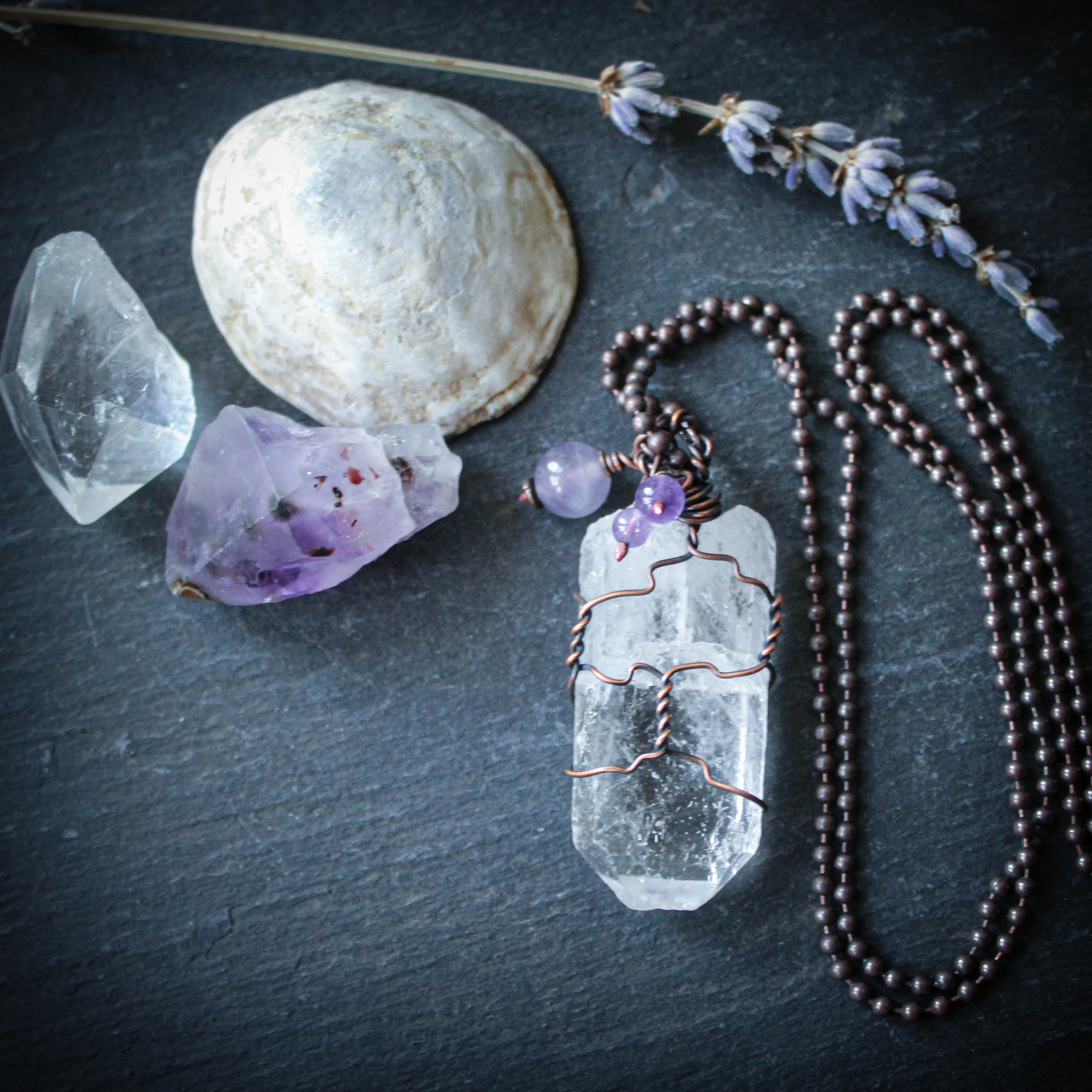 The Fey Totem. Raw Crystal Quartz Point Necklace.