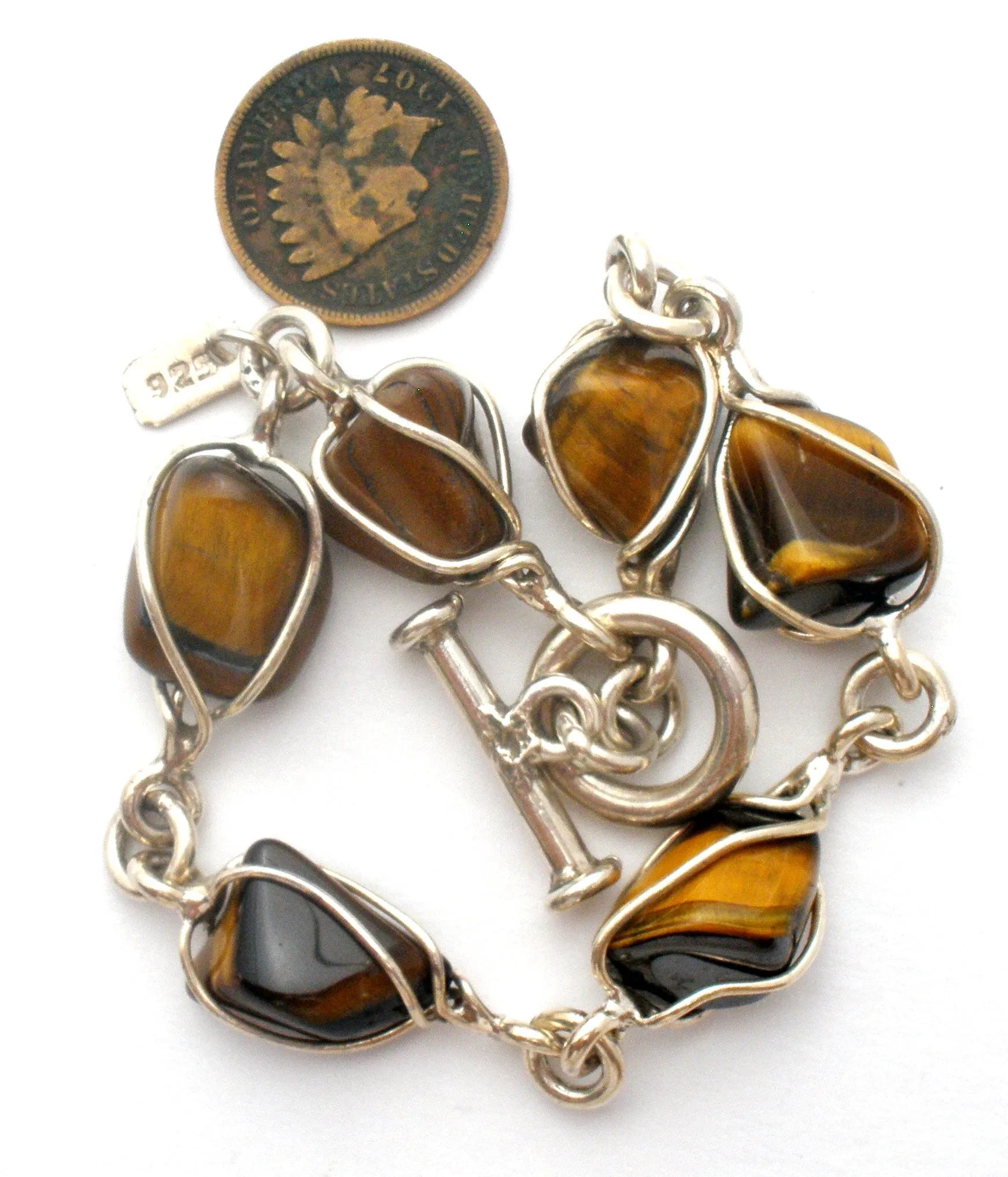 Tiger's Eye Sterling Silver Bracelet Vintage