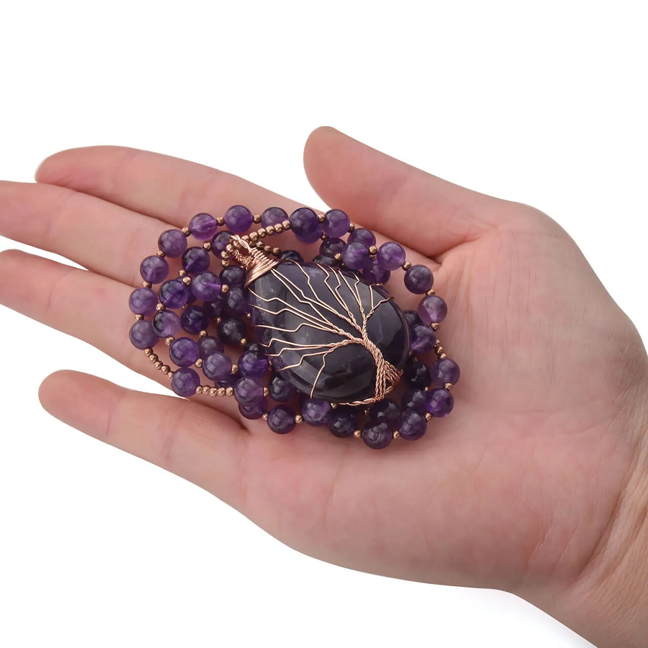 Tree of Life Wire Wrapped Teardrop Gemstone Pendant Necklace | Jovivi