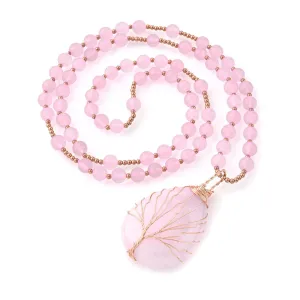 Tree of Life Wire Wrapped Teardrop Gemstone Pendant Necklace | Jovivi
