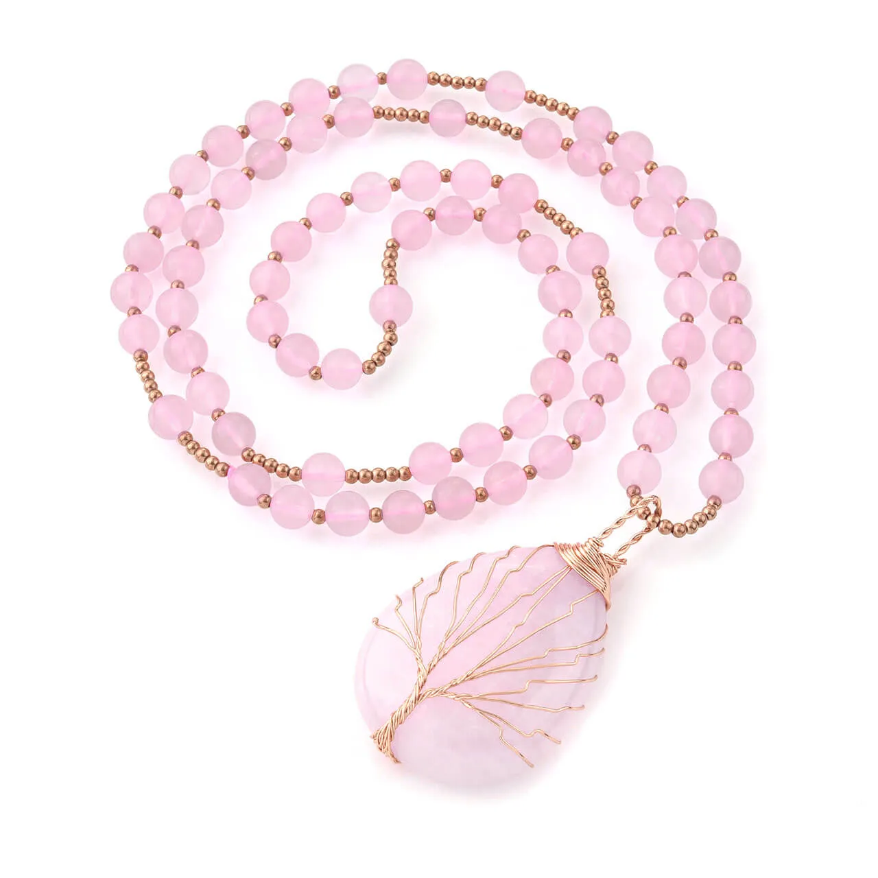 Tree of Life Wire Wrapped Teardrop Gemstone Pendant Necklace | Jovivi