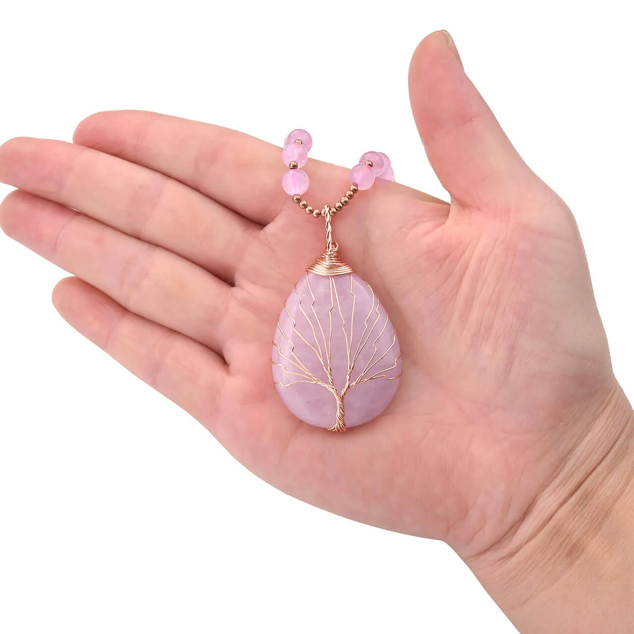 Tree of Life Wire Wrapped Teardrop Gemstone Pendant Necklace | Jovivi