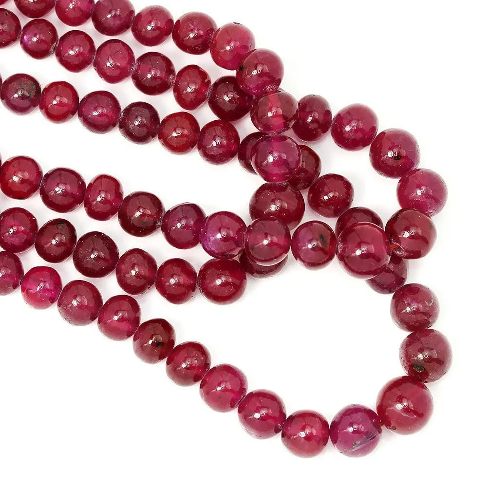 Triple Strand Ruby Bead Necklace 309.86 Carats NOT DYED