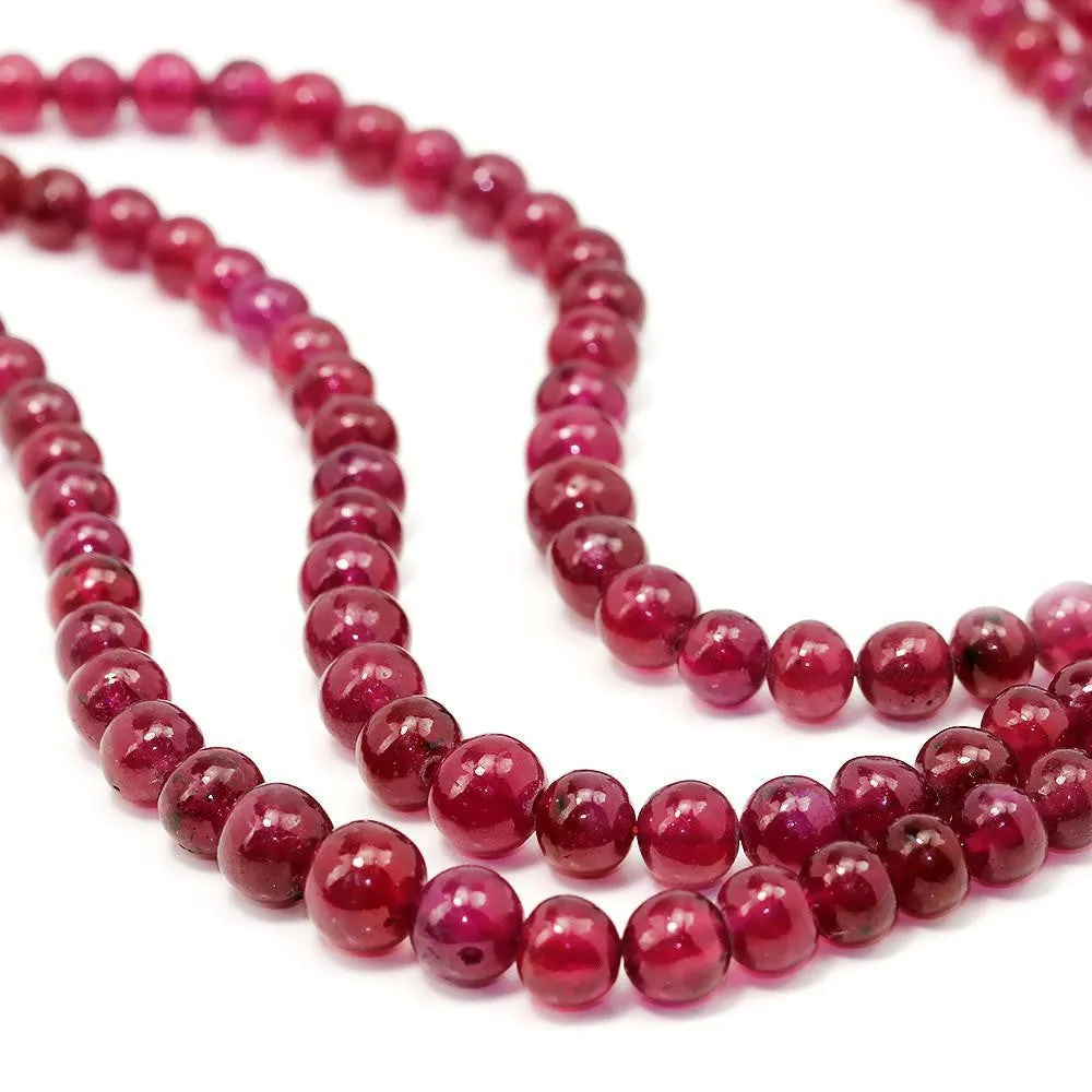 Triple Strand Ruby Bead Necklace 309.86 Carats NOT DYED