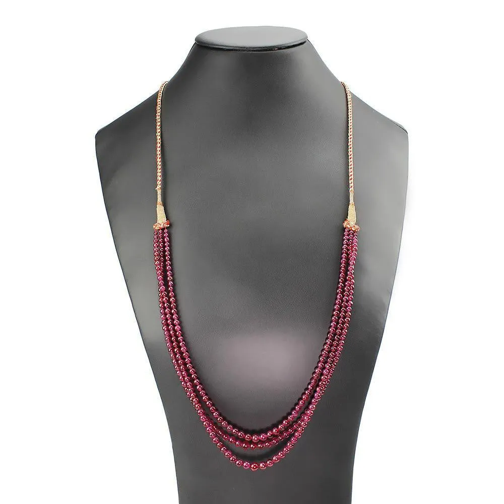 Triple Strand Ruby Bead Necklace 309.86 Carats NOT DYED