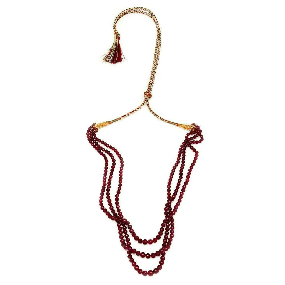 Triple Strand Ruby Bead Necklace 309.86 Carats NOT DYED