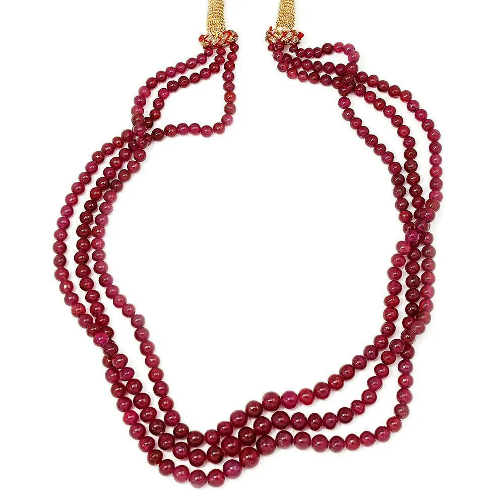 Triple Strand Ruby Bead Necklace 309.86 Carats NOT DYED