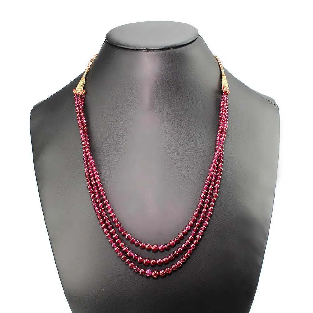 Triple Strand Ruby Bead Necklace 309.86 Carats NOT DYED