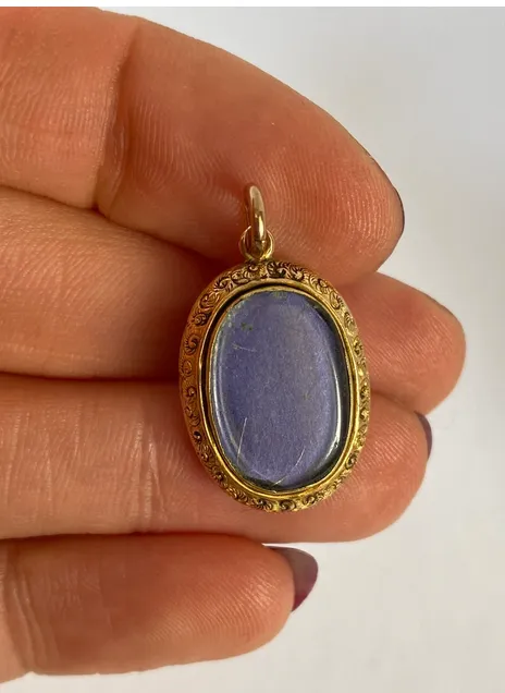 Victorian 15ct Gold Locket / Pendant with Blue Enamel Anchor