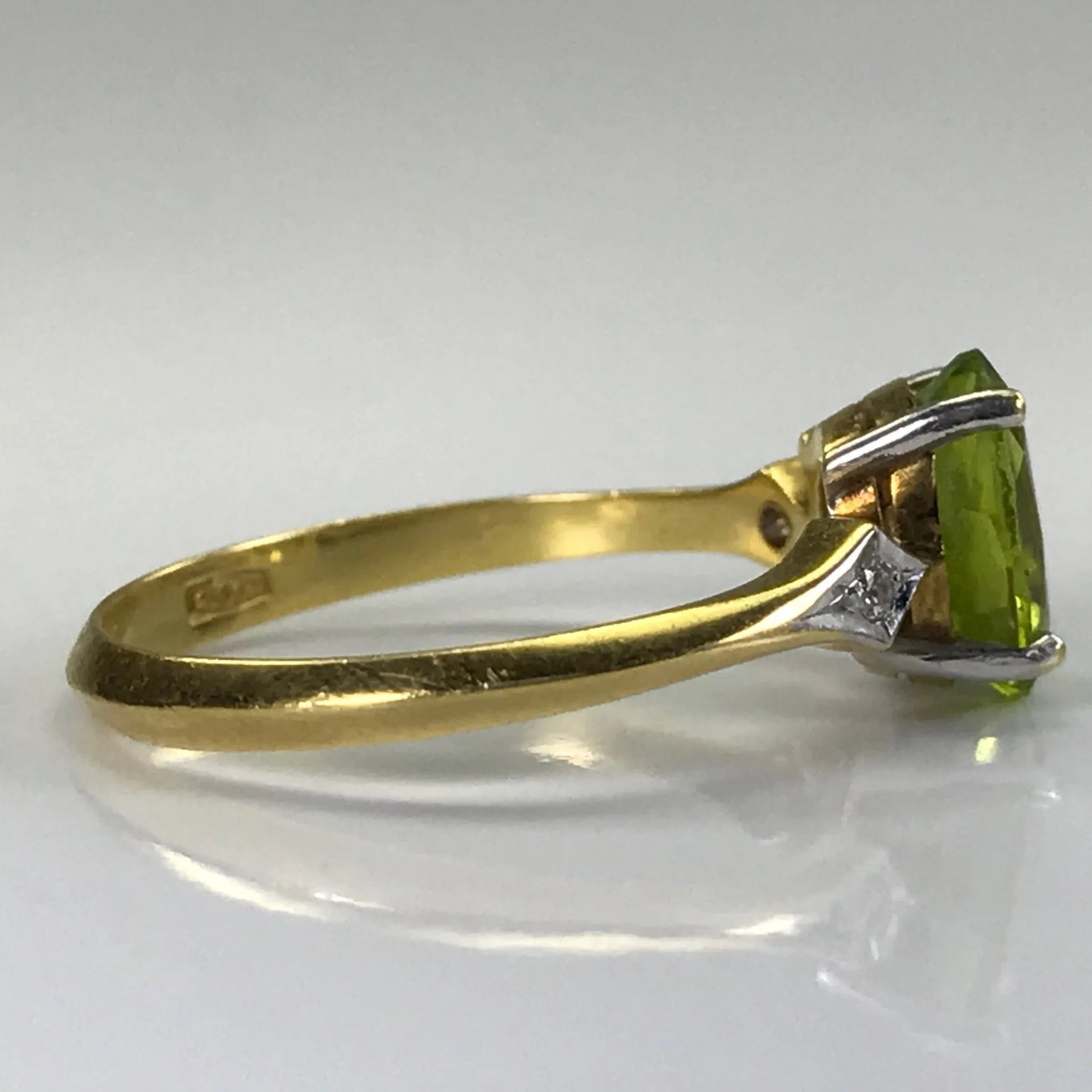 Vintage Peridot and Diamond Ring in 18K Gold. August Birthstone. 16th Anniversary.