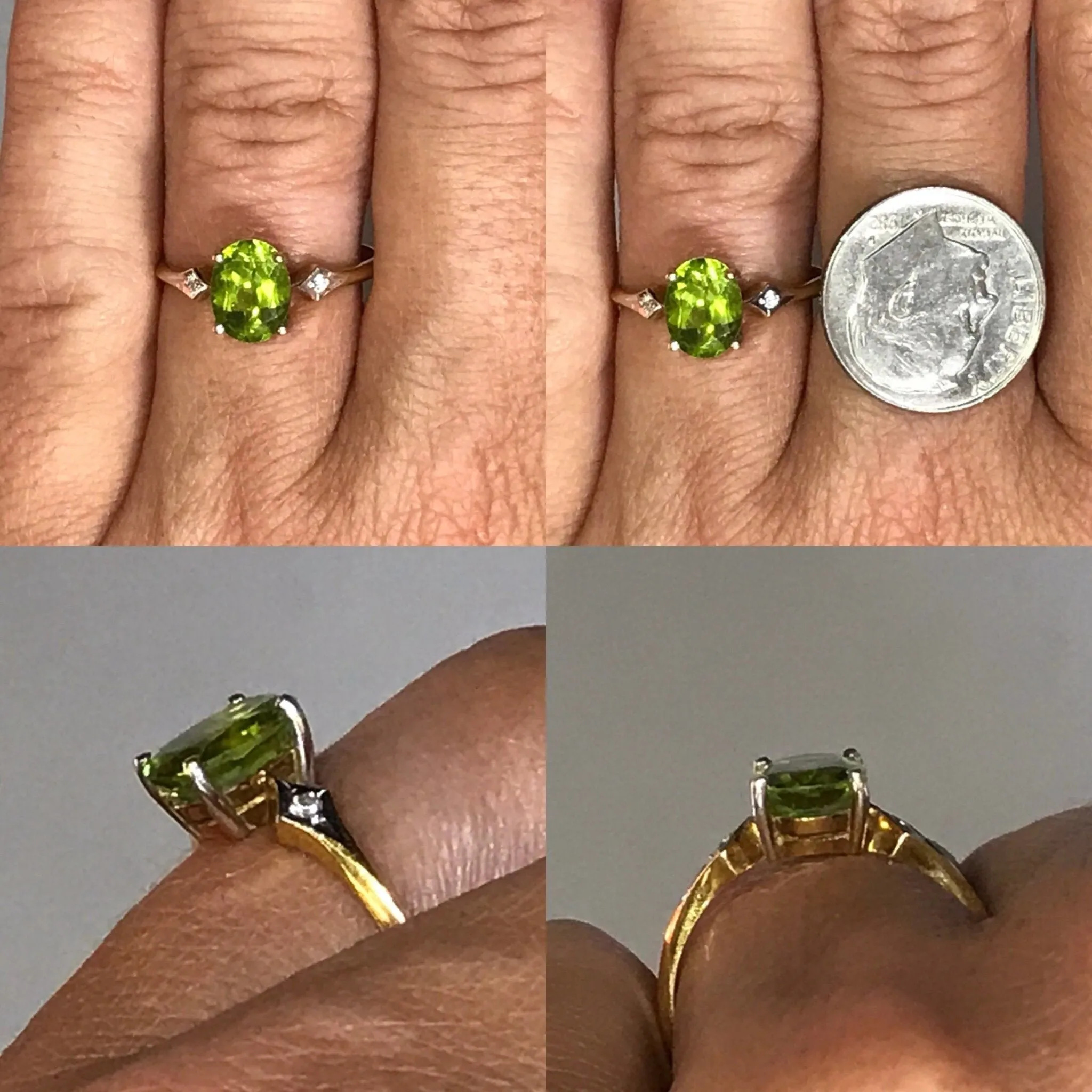 Vintage Peridot and Diamond Ring in 18K Gold. August Birthstone. 16th Anniversary.