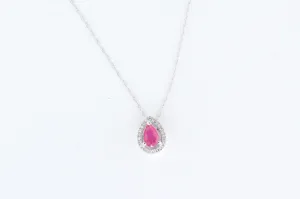 White Gold Ruby and Diamond Floating Halo Pendant with Chain